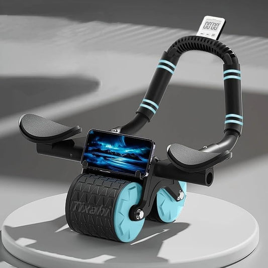 Ab Roller Wheel by Tixahi: Auto-Rebound w/ Timer & Knee Mat. Improve Core Strength - Home Gym Exercise for Men & Women.