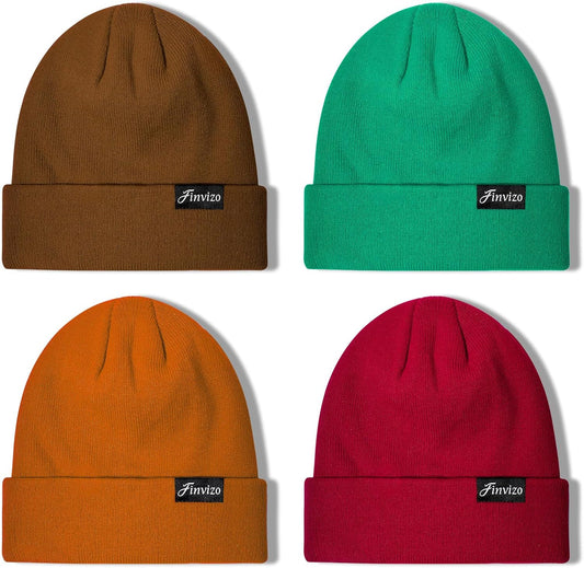 Men's & Women's Winter Beanie Set: 4-Piece Knit Cuffed Skull Cap - Warm Unisex Hat Pack