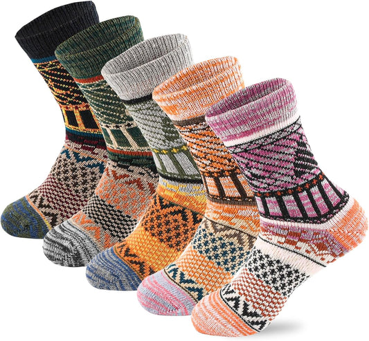 LKV 5 Pairs Wool Socks for Women - Stocking Stuffers Christmas Gifts for Women - Cute Cozy Thick Womens Socks